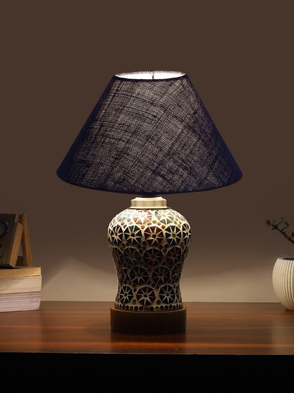 Multicolor Table Lamp | Artistic Mosaic Glass with Sturdy Wood Base | Decorative Ambient Light for Home D�cor | Perfect Blend of Modern & Traditional Style - Model DG312