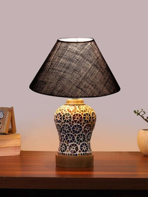 Multicolor Table Lamp | Artistic Mosaic Glass with Sturdy Wood Base | Decorative Ambient Light for Home D�cor | Perfect Blend of Modern & Traditional Style - Model DG312