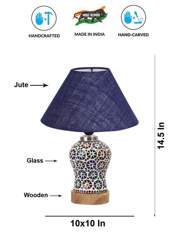 Multicolor Table Lamp | Artistic Mosaic Glass with Sturdy Wood Base | Decorative Ambient Light for Home D�cor | Perfect Blend of Modern & Traditional Style - Model DG312