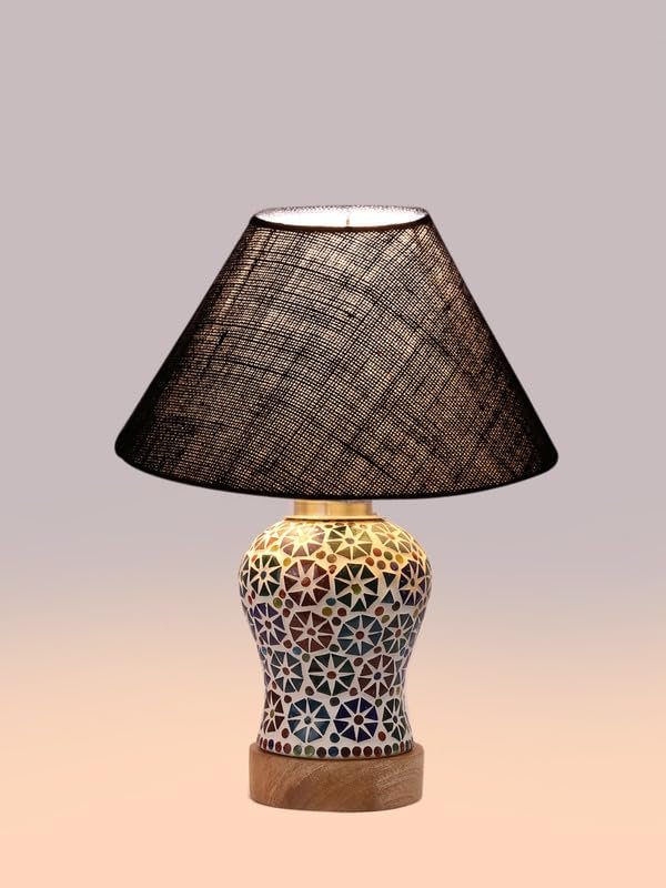 Multicolor Table Lamp | Artistic Mosaic Glass with Sturdy Wood Base | Decorative Ambient Light for Home D�cor | Perfect Blend of Modern & Traditional Style - Model DG312