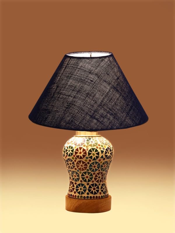 Multicolor Table Lamp | Artistic Mosaic Glass with Sturdy Wood Base | Decorative Ambient Light for Home D�cor | Perfect Blend of Modern & Traditional Style - Model DG312