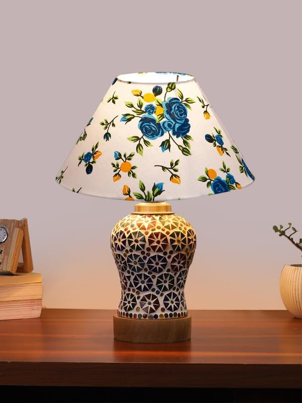 Multicolor Table Lamp | Artistic Mosaic Glass with Sturdy Wood Base | Decorative Ambient Light for Home D�cor | Perfect Blend of Modern & Traditional Style - Model DG313