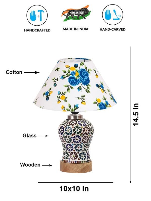 Multicolor Table Lamp | Artistic Mosaic Glass with Sturdy Wood Base | Decorative Ambient Light for Home D�cor | Perfect Blend of Modern & Traditional Style - Model DG313