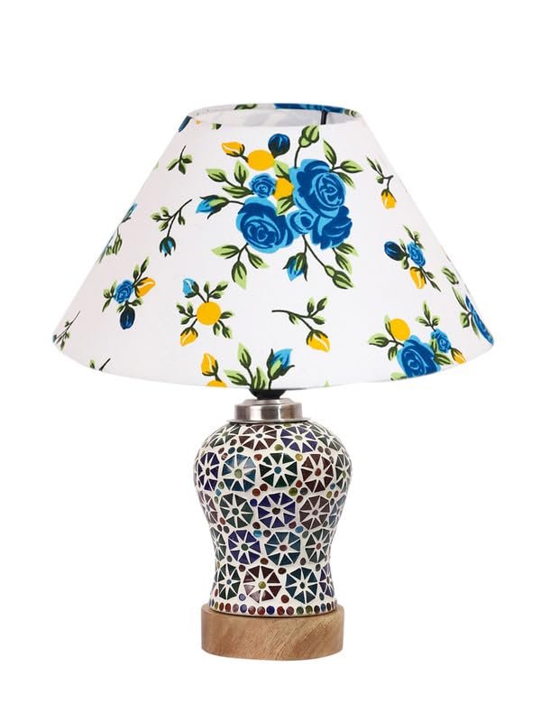 Multicolor Table Lamp | Artistic Mosaic Glass with Sturdy Wood Base | Decorative Ambient Light for Home D�cor | Perfect Blend of Modern & Traditional Style - Model DG313