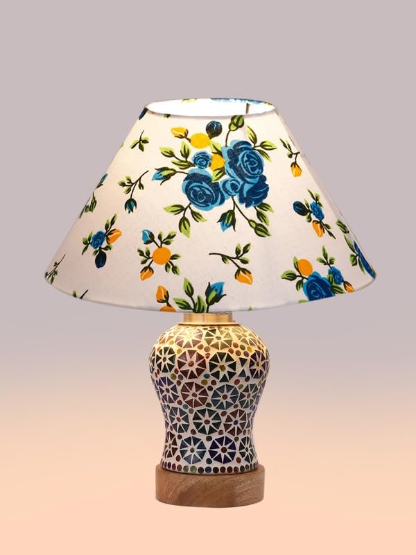 Multicolor Table Lamp | Artistic Mosaic Glass with Sturdy Wood Base | Decorative Ambient Light for Home D�cor | Perfect Blend of Modern & Traditional Style - Model DG313