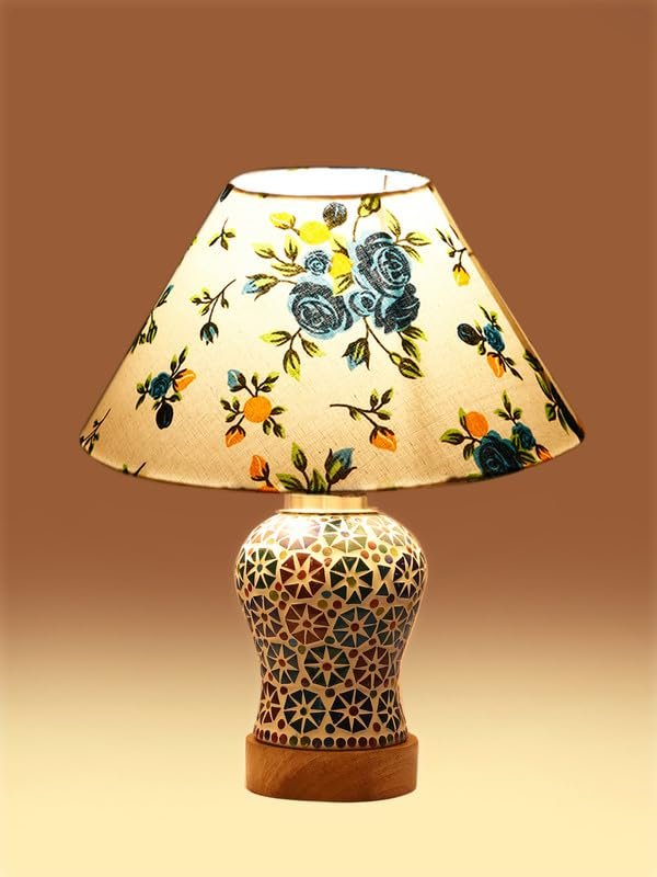 Multicolor Table Lamp | Artistic Mosaic Glass with Sturdy Wood Base | Decorative Ambient Light for Home D�cor | Perfect Blend of Modern & Traditional Style - Model DG313