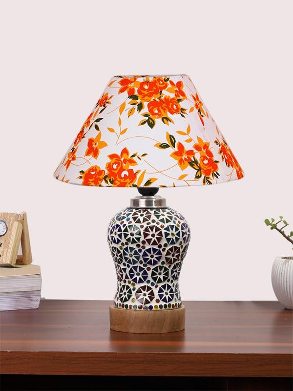 Multicolor Table Lamp | Artistic Mosaic Glass with Sturdy Wood Base | Decorative Ambient Light for Home D�cor | Perfect Blend of Modern & Traditional Style - Model DG314