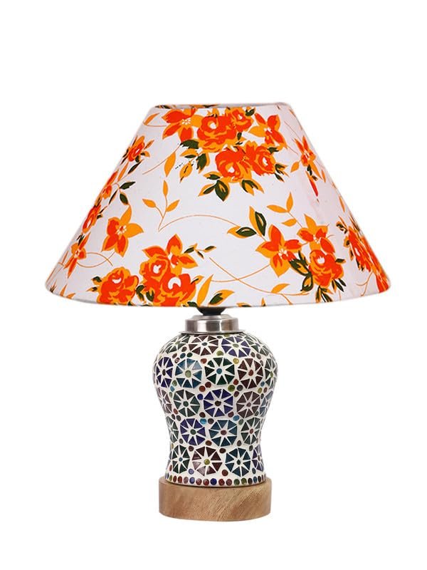 Multicolor Table Lamp | Artistic Mosaic Glass with Sturdy Wood Base | Decorative Ambient Light for Home D�cor | Perfect Blend of Modern & Traditional Style - Model DG314