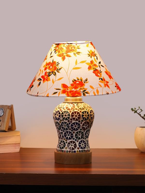 Multicolor Table Lamp | Artistic Mosaic Glass with Sturdy Wood Base | Decorative Ambient Light for Home D�cor | Perfect Blend of Modern & Traditional Style - Model DG314