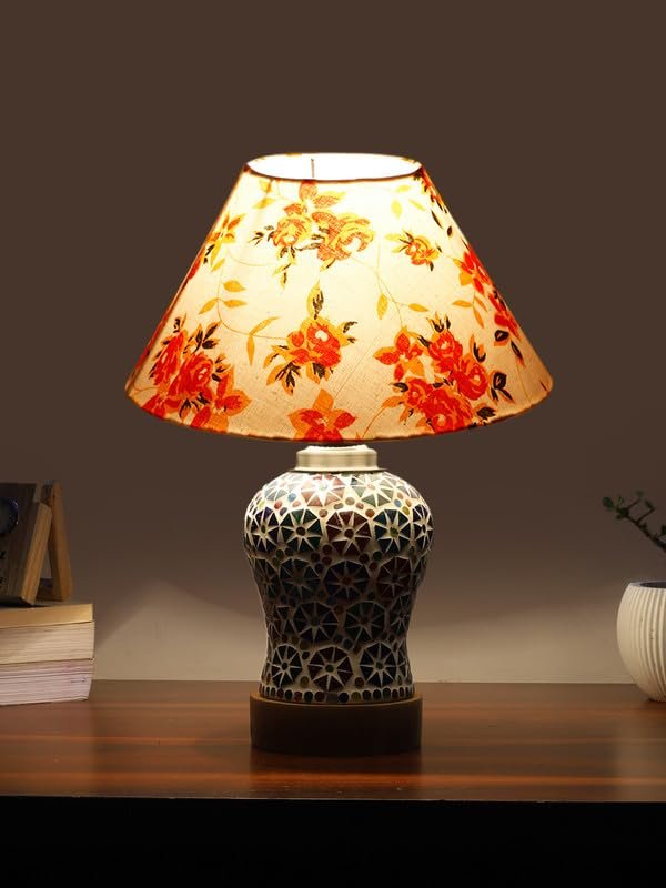 Multicolor Table Lamp | Artistic Mosaic Glass with Sturdy Wood Base | Decorative Ambient Light for Home D�cor | Perfect Blend of Modern & Traditional Style - Model DG314