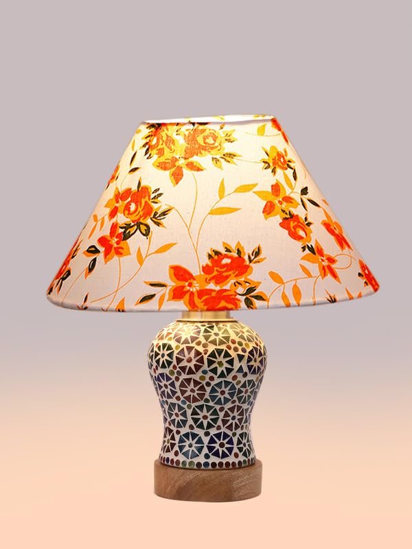 Multicolor Table Lamp | Artistic Mosaic Glass with Sturdy Wood Base | Decorative Ambient Light for Home D�cor | Perfect Blend of Modern & Traditional Style - Model DG314