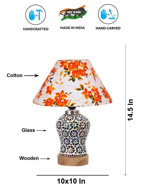 Multicolor Table Lamp | Artistic Mosaic Glass with Sturdy Wood Base | Decorative Ambient Light for Home D�cor | Perfect Blend of Modern & Traditional Style - Model DG314