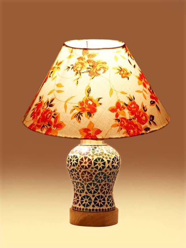 Multicolor Table Lamp | Artistic Mosaic Glass with Sturdy Wood Base | Decorative Ambient Light for Home D�cor | Perfect Blend of Modern & Traditional Style - Model DG314