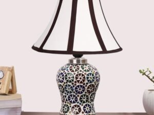 Multicolor Table Lamp | Artistic Mosaic Glass with Sturdy Wood Base | Decorative Ambient Light for Home D�cor | Perfect Blend of Modern & Traditional Style - Model DG317
