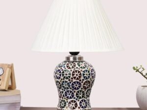 Multicolor Table Lamp | Artistic Mosaic Glass with Sturdy Wood Base | Decorative Ambient Light for Home D�cor | Perfect Blend of Modern & Traditional Style - Model DG318