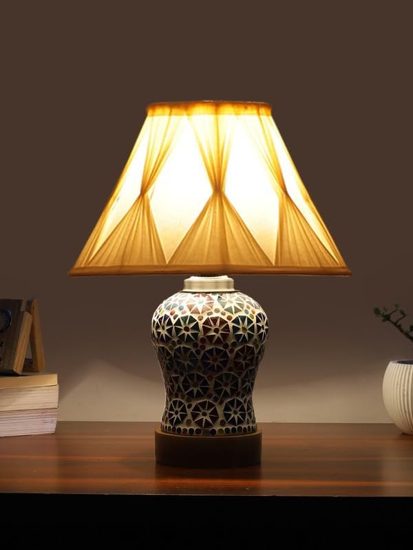 Multicolor Table Lamp | Artistic Mosaic Glass with Sturdy Wood Base | Decorative Ambient Light for Home D�cor | Perfect Blend of Modern & Traditional Style - Model DG320