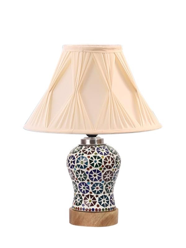 Multicolor Table Lamp | Artistic Mosaic Glass with Sturdy Wood Base | Decorative Ambient Light for Home D�cor | Perfect Blend of Modern & Traditional Style - Model DG320