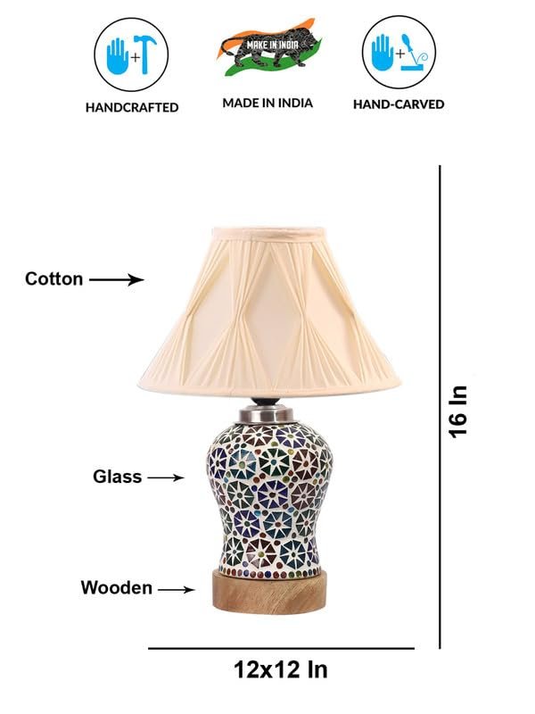 Multicolor Table Lamp | Artistic Mosaic Glass with Sturdy Wood Base | Decorative Ambient Light for Home D�cor | Perfect Blend of Modern & Traditional Style - Model DG320