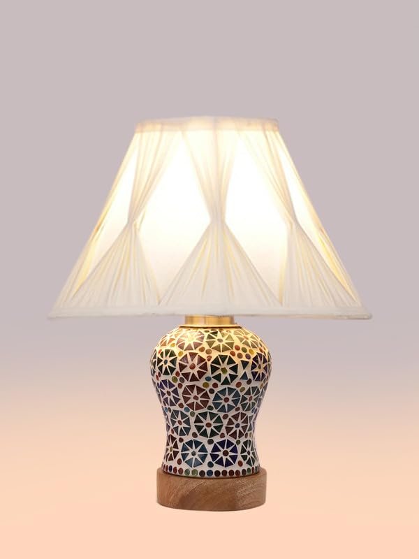 Multicolor Table Lamp | Artistic Mosaic Glass with Sturdy Wood Base | Decorative Ambient Light for Home D�cor | Perfect Blend of Modern & Traditional Style - Model DG320