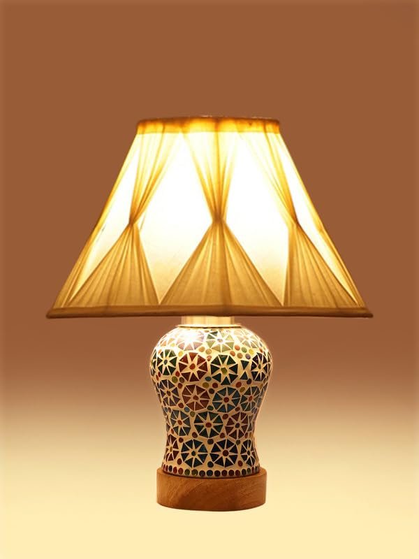 Multicolor Table Lamp | Artistic Mosaic Glass with Sturdy Wood Base | Decorative Ambient Light for Home D�cor | Perfect Blend of Modern & Traditional Style - Model DG320