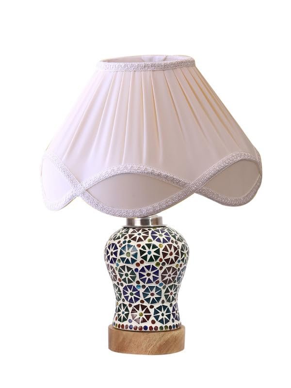 Multicolor Table Lamp | Artistic Mosaic Glass with Sturdy Wood Base | Decorative Ambient Light for Home D�cor | Perfect Blend of Modern & Traditional Style - Model DG322