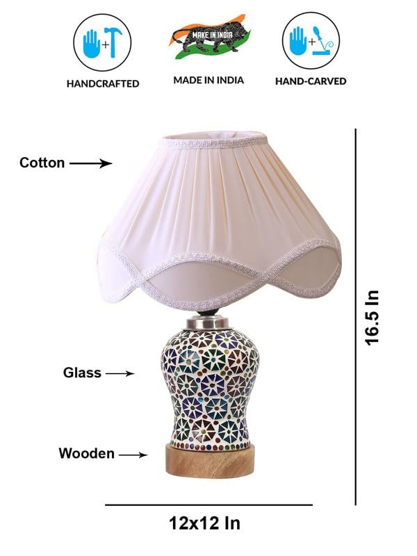 Multicolor Table Lamp | Artistic Mosaic Glass with Sturdy Wood Base | Decorative Ambient Light for Home D�cor | Perfect Blend of Modern & Traditional Style - Model DG322
