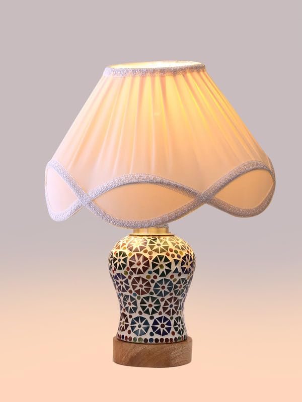 Multicolor Table Lamp | Artistic Mosaic Glass with Sturdy Wood Base | Decorative Ambient Light for Home D�cor | Perfect Blend of Modern & Traditional Style - Model DG322