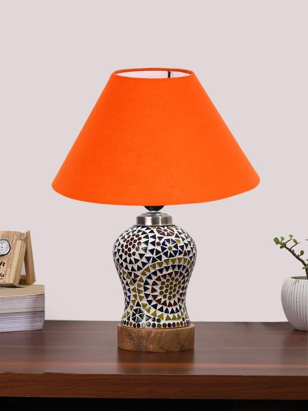 Multicolor Table Lamp | Artistic Mosaic Glass with Sturdy Wood Base | Decorative Ambient Light for Home D�cor | Perfect Blend of Modern & Traditional Style - Model DG329
