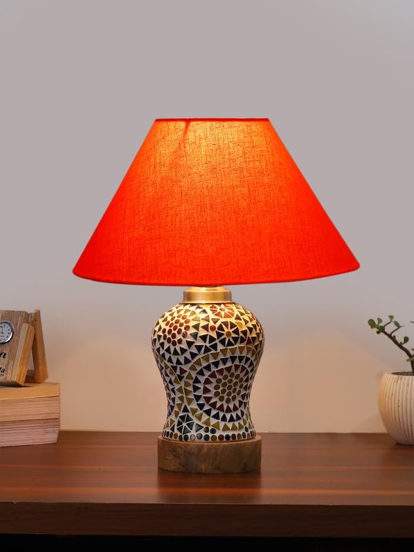 Multicolor Table Lamp | Artistic Mosaic Glass with Sturdy Wood Base | Decorative Ambient Light for Home D�cor | Perfect Blend of Modern & Traditional Style - Model DG329