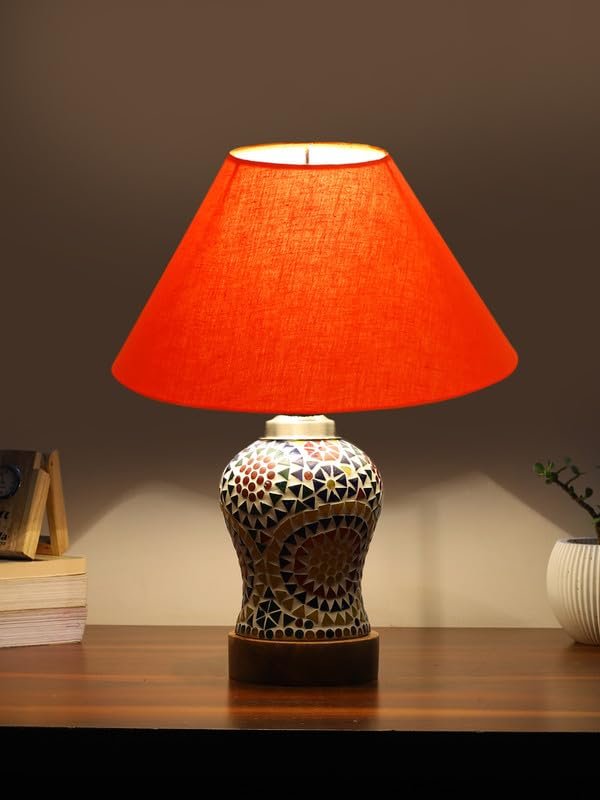 Multicolor Table Lamp | Artistic Mosaic Glass with Sturdy Wood Base | Decorative Ambient Light for Home D�cor | Perfect Blend of Modern & Traditional Style - Model DG329