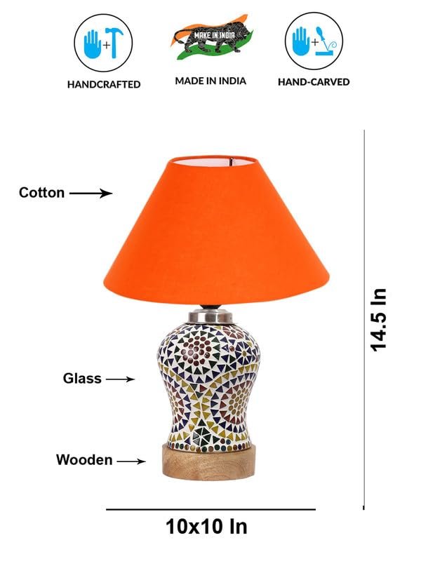 Multicolor Table Lamp | Artistic Mosaic Glass with Sturdy Wood Base | Decorative Ambient Light for Home D�cor | Perfect Blend of Modern & Traditional Style - Model DG329