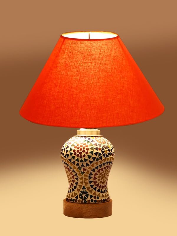 Multicolor Table Lamp | Artistic Mosaic Glass with Sturdy Wood Base | Decorative Ambient Light for Home D�cor | Perfect Blend of Modern & Traditional Style - Model DG329