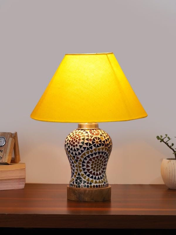 Multicolor Table Lamp | Artistic Mosaic Glass with Sturdy Wood Base | Decorative Ambient Light for Home D�cor | Perfect Blend of Modern & Traditional Style - Model DG330