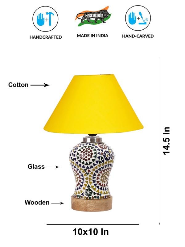 Multicolor Table Lamp | Artistic Mosaic Glass with Sturdy Wood Base | Decorative Ambient Light for Home D�cor | Perfect Blend of Modern & Traditional Style - Model DG330
