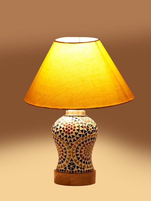 Multicolor Table Lamp | Artistic Mosaic Glass with Sturdy Wood Base | Decorative Ambient Light for Home D�cor | Perfect Blend of Modern & Traditional Style - Model DG330