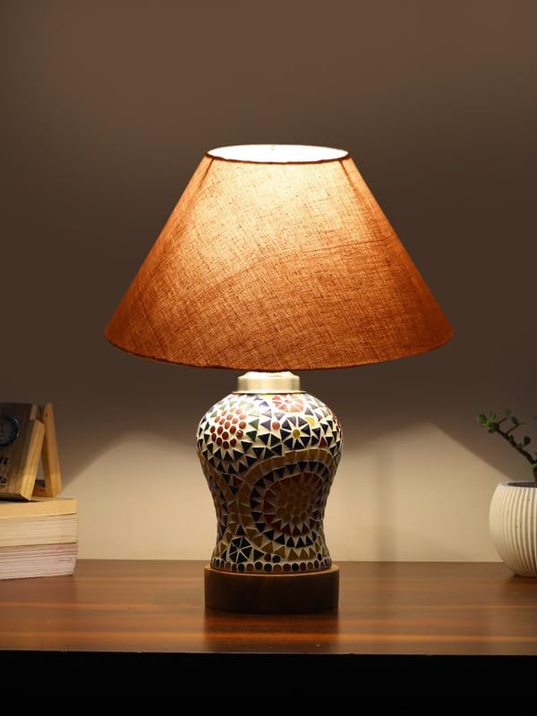 Multicolor Table Lamp | Artistic Mosaic Glass with Sturdy Wood Base | Decorative Ambient Light for Home D�cor | Perfect Blend of Modern & Traditional Style - Model DG331