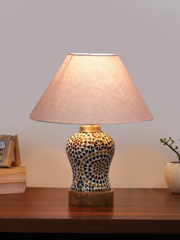 Multicolor Table Lamp | Artistic Mosaic Glass with Sturdy Wood Base | Decorative Ambient Light for Home D�cor | Perfect Blend of Modern & Traditional Style - Model DG331