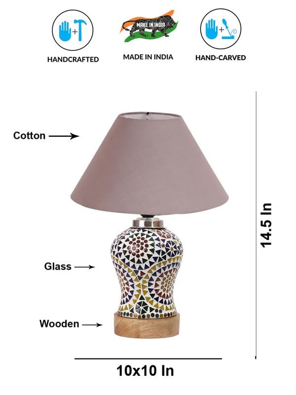 Multicolor Table Lamp | Artistic Mosaic Glass with Sturdy Wood Base | Decorative Ambient Light for Home D�cor | Perfect Blend of Modern & Traditional Style - Model DG331