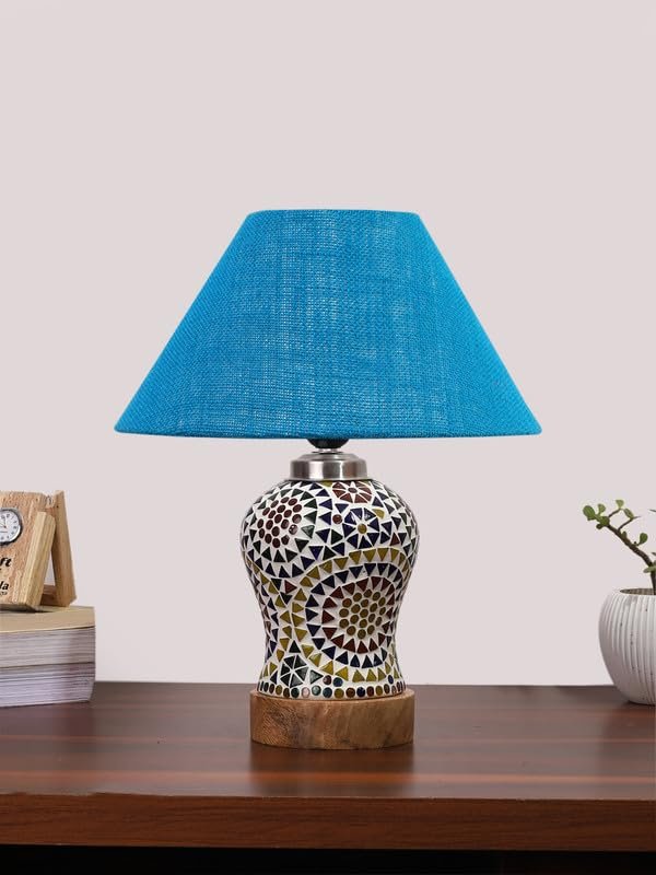 Multicolor Table Lamp | Artistic Mosaic Glass with Sturdy Wood Base | Decorative Ambient Light for Home D�cor | Perfect Blend of Modern & Traditional Style - Model DG336