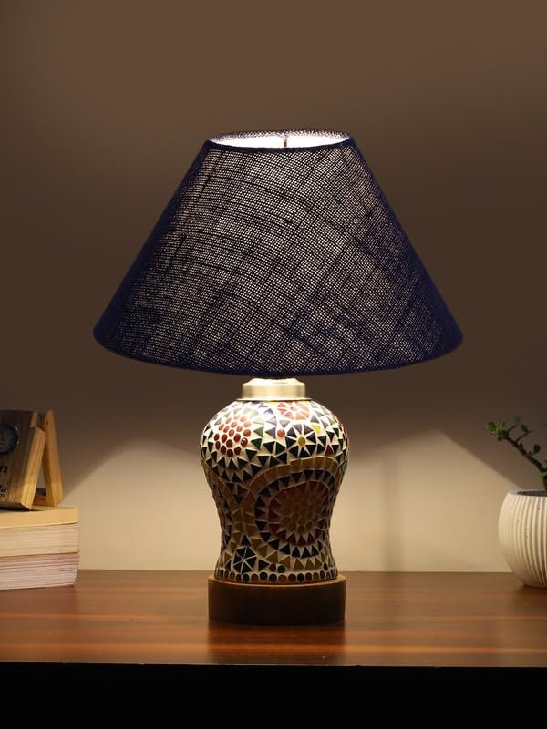 Multicolor Table Lamp | Artistic Mosaic Glass with Sturdy Wood Base | Decorative Ambient Light for Home D�cor | Perfect Blend of Modern & Traditional Style - Model DG337