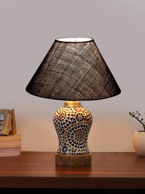 Multicolor Table Lamp | Artistic Mosaic Glass with Sturdy Wood Base | Decorative Ambient Light for Home D�cor | Perfect Blend of Modern & Traditional Style - Model DG337