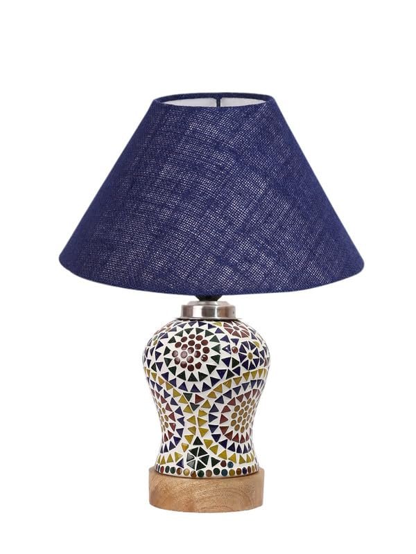 Multicolor Table Lamp | Artistic Mosaic Glass with Sturdy Wood Base | Decorative Ambient Light for Home D�cor | Perfect Blend of Modern & Traditional Style - Model DG337