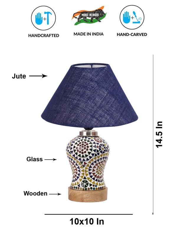 Multicolor Table Lamp | Artistic Mosaic Glass with Sturdy Wood Base | Decorative Ambient Light for Home D�cor | Perfect Blend of Modern & Traditional Style - Model DG337
