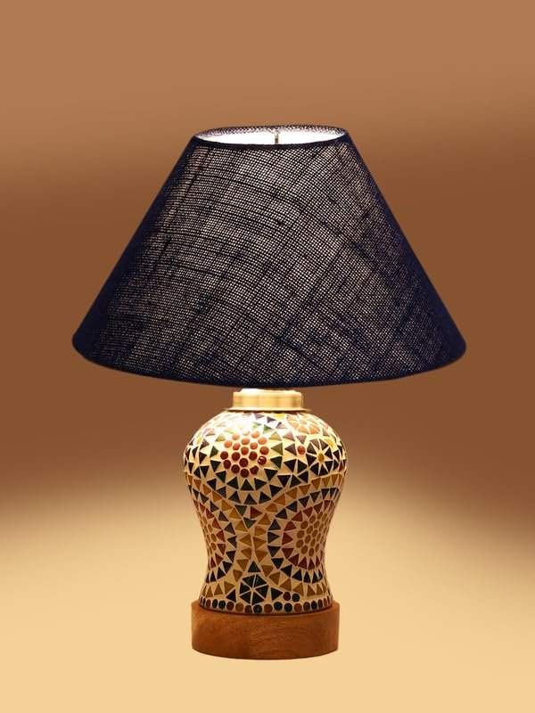 Multicolor Table Lamp | Artistic Mosaic Glass with Sturdy Wood Base | Decorative Ambient Light for Home D�cor | Perfect Blend of Modern & Traditional Style - Model DG337