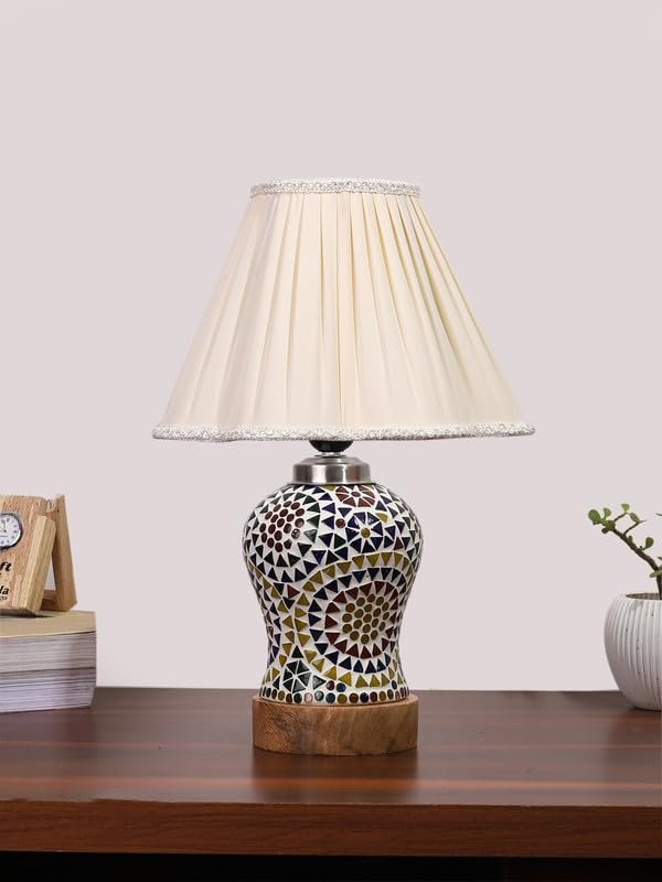 Multicolor Table Lamp | Artistic Mosaic Glass with Sturdy Wood Base | Decorative Ambient Light for Home D�cor | Perfect Blend of Modern & Traditional Style - Model DG350