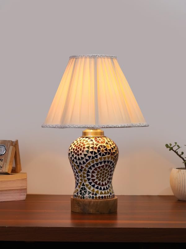 Multicolor Table Lamp | Artistic Mosaic Glass with Sturdy Wood Base | Decorative Ambient Light for Home D�cor | Perfect Blend of Modern & Traditional Style - Model DG350