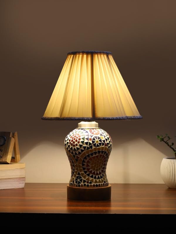 Multicolor Table Lamp | Artistic Mosaic Glass with Sturdy Wood Base | Decorative Ambient Light for Home D�cor | Perfect Blend of Modern & Traditional Style - Model DG350