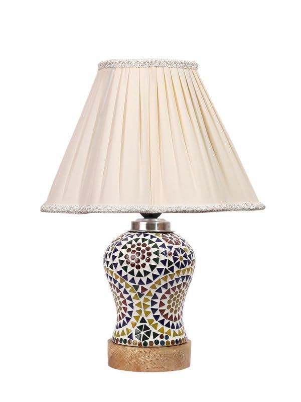 Multicolor Table Lamp | Artistic Mosaic Glass with Sturdy Wood Base | Decorative Ambient Light for Home D�cor | Perfect Blend of Modern & Traditional Style - Model DG350