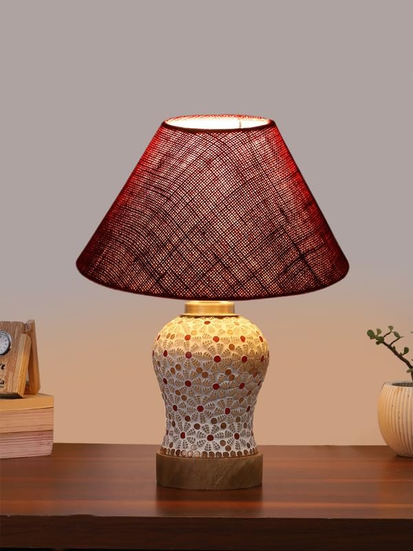 Multicolor Table Lamp | Artistic Mosaic Glass with Sturdy Wood Base | Decorative Ambient Light for Home D�cor | Perfect Blend of Modern & Traditional Style - Model DG360