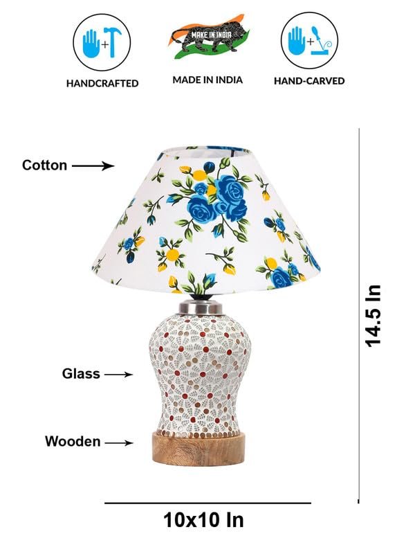 Multicolor Table Lamp | Artistic Mosaic Glass with Sturdy Wood Base | Decorative Ambient Light for Home D�cor | Perfect Blend of Modern & Traditional Style - Model DG363